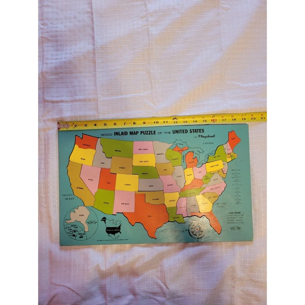 Vintage Playskool Wood Inlaid Map Puzzle United States Geography Toy 190-100